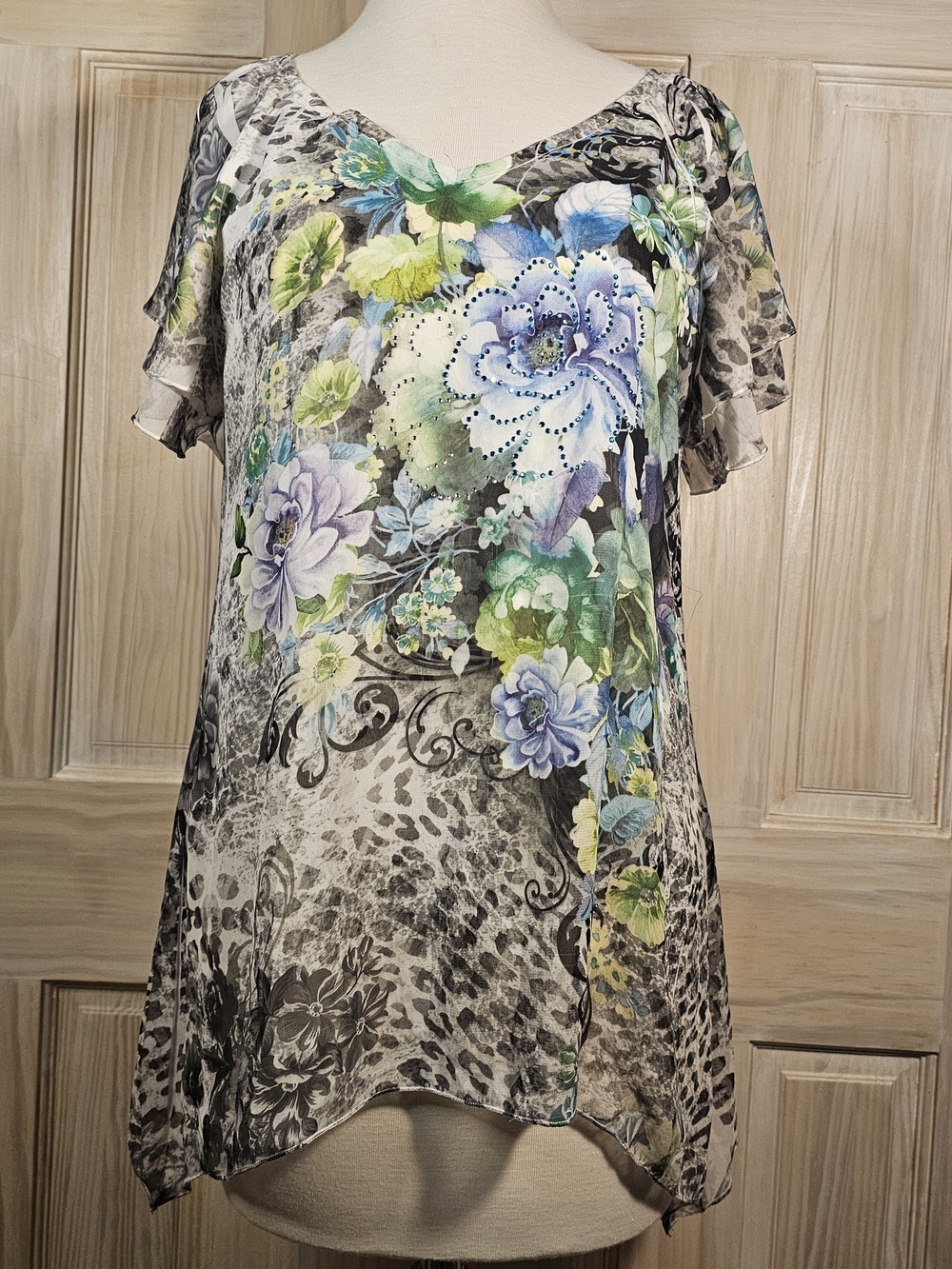 Brittany Black Floral & Animal Print Short Sleeve Blouse - Multi